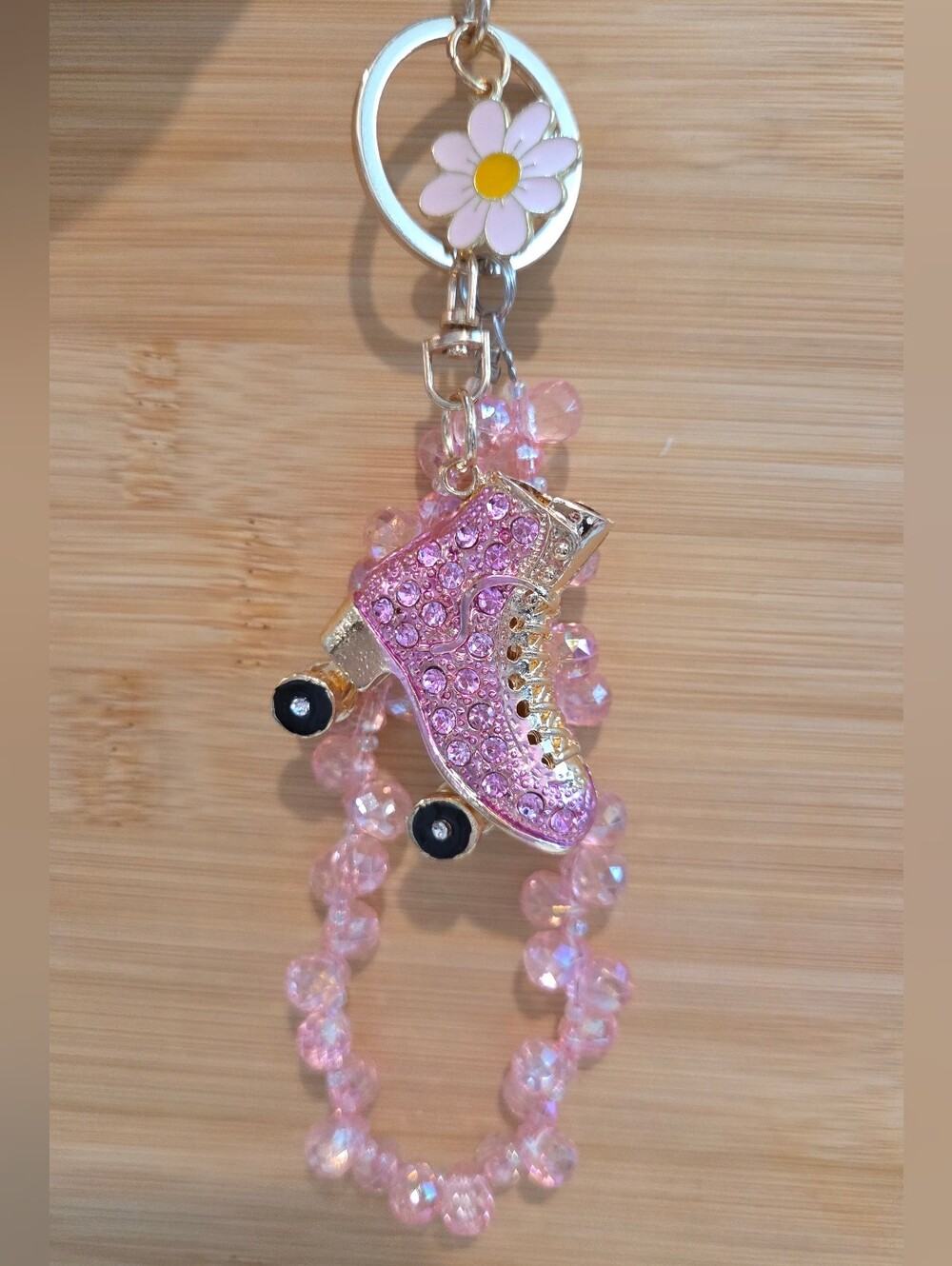 NWT Luxury Pink Roller Skate Bag Charm ✨ Retro Crystal Disco Keychain